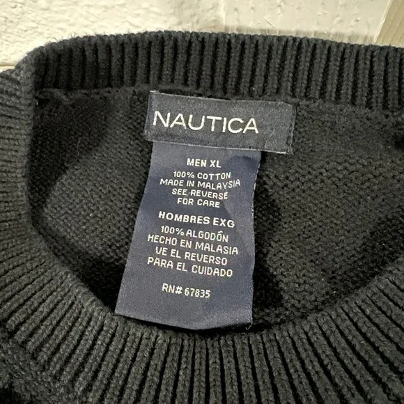 Nautica Mens XL Black 100% Cotton Long‎ Sleeve Crewneck Knit Sweater Casual Prep - Picture 3 of 8